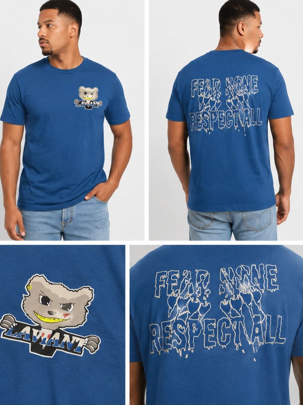 Men's LAVANT Graphic T-Shirt – Blue Streetwear Tee | "Fear None, Respect All"